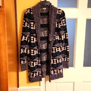 Ecote Women's Southwestern Aztec Print Open Cardigan Sweater Size M